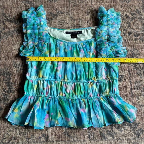French Connection Gretha Hallie Crinkle Ruffle-Shoulder Top Size Medium - Picture 5 of 9